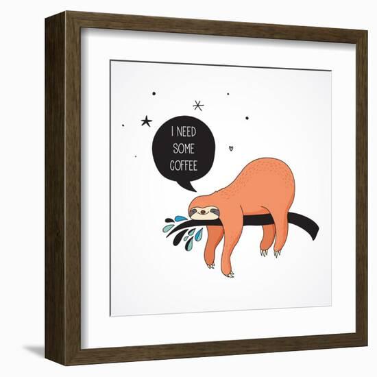 Cute Hand Drawn Sloths, Funny Vector Illustrations, Poster and Greeting Card-Marish-Framed Art Print