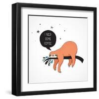 Cute Hand Drawn Sloths, Funny Vector Illustrations, Poster and Greeting Card-Marish-Framed Art Print