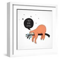 Cute Hand Drawn Sloths, Funny Vector Illustrations, Poster and Greeting Card-Marish-Framed Art Print