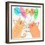 Cute Happy Birthday with Funny Kittens-Baksiabat-Framed Art Print