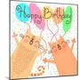 Cute Happy Birthday with Funny Kittens-Baksiabat-Mounted Art Print