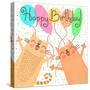 Cute Happy Birthday with Funny Kittens-Baksiabat-Stretched Canvas