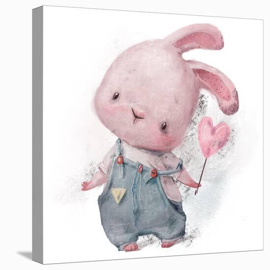 Cute Hare with Heart-Elena Barenbaum-Stretched Canvas