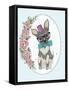 Cute Hipster Dog and Flower Frame.-cherry blossom girl-Framed Stretched Canvas