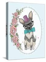 Cute Hipster Dog and Flower Frame.-cherry blossom girl-Stretched Canvas