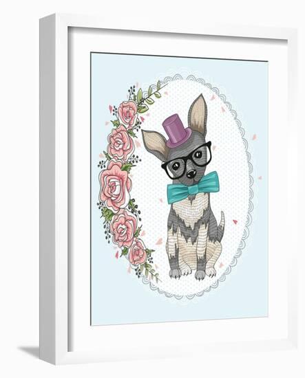 Cute Hipster Dog and Flower Frame.-cherry blossom girl-Framed Art Print