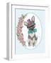 Cute Hipster Dog and Flower Frame.-cherry blossom girl-Framed Art Print