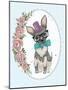 Cute Hipster Dog and Flower Frame.-cherry blossom girl-Mounted Art Print