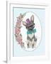 Cute Hipster Dog and Flower Frame.-cherry blossom girl-Framed Art Print