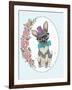 Cute Hipster Dog and Flower Frame.-cherry blossom girl-Framed Art Print