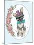 Cute Hipster Dog and Flower Frame.-cherry blossom girl-Mounted Art Print