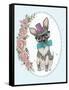 Cute Hipster Dog and Flower Frame.-cherry blossom girl-Framed Stretched Canvas