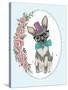 Cute Hipster Dog and Flower Frame.-cherry blossom girl-Stretched Canvas