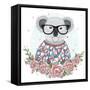 Cute Hipster Koala with Glasses and Flower Frame.-cherry blossom girl-Framed Stretched Canvas