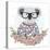 Cute Hipster Koala with Glasses and Flower Frame.-cherry blossom girl-Stretched Canvas