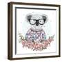 Cute Hipster Koala with Glasses and Flower Frame.-cherry blossom girl-Framed Premium Giclee Print