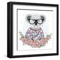 Cute Hipster Koala with Glasses and Flower Frame.-cherry blossom girl-Framed Art Print