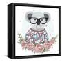 Cute Hipster Koala with Glasses and Flower Frame.-cherry blossom girl-Framed Stretched Canvas