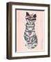 Cute Hipster Rockabilly Cat with Head Scarf, Glasses and Necklace-cherry blossom girl-Framed Art Print