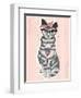 Cute Hipster Rockabilly Cat with Head Scarf, Glasses and Necklace-cherry blossom girl-Framed Art Print