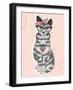 Cute Hipster Rockabilly Cat with Head Scarf, Glasses and Necklace-cherry blossom girl-Framed Art Print