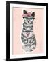 Cute Hipster Rockabilly Cat with Head Scarf, Glasses and Necklace-cherry blossom girl-Framed Art Print