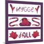 Cute Hygge Bookmarks Templates Set with Autumn Red Leaves, Scarves and Lettering. White Background.-nefedova_da-Mounted Art Print