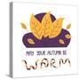 Cute Hygge Illustration with Yellow Autumn Leaves, Lettering and Violet Blob. White Background. Fla-nefedova_da-Stretched Canvas