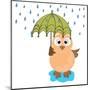 Cute Illustration of an Owl under Umbrella in Raining Season.-aispl-Mounted Art Print