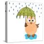 Cute Illustration of an Owl under Umbrella in Raining Season.-aispl-Stretched Canvas