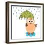 Cute Illustration of an Owl under Umbrella in Raining Season.-aispl-Framed Art Print