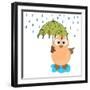 Cute Illustration of an Owl under Umbrella in Raining Season.-aispl-Framed Art Print