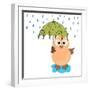 Cute Illustration of an Owl under Umbrella in Raining Season.-aispl-Framed Art Print