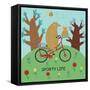 Cute Illustrations of Bear Riding a Bike in Cartoon Style. Sporty Life, Poster.-Kaliaha Volha-Framed Stretched Canvas