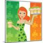 Cute Irish Girl Serving Beer-jawzliet-Mounted Art Print