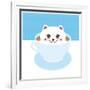 Cute Kawai Cat in Blue Cup of Froth Art Coffee, Coffee Art Isolated on White Background. Latte Art-EkaterinaP-Framed Art Print