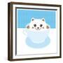 Cute Kawai Cat in Blue Cup of Froth Art Coffee, Coffee Art Isolated on White Background. Latte Art-EkaterinaP-Framed Art Print