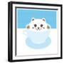 Cute Kawai Cat in Blue Cup of Froth Art Coffee, Coffee Art Isolated on White Background. Latte Art-EkaterinaP-Framed Art Print