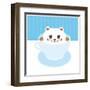 Cute Kawai Cat in Blue Cup of Froth Art Coffee, Coffee Art Isolated on White Background. Latte Art-EkaterinaP-Framed Art Print