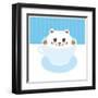 Cute Kawai Cat in Blue Cup of Froth Art Coffee, Coffee Art Isolated on White Background. Latte Art-EkaterinaP-Framed Art Print