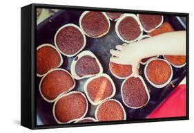 Cute Kid Helping in Making Cupcake with Shallow Depth of Field-zurijeta-Framed Stretched Canvas