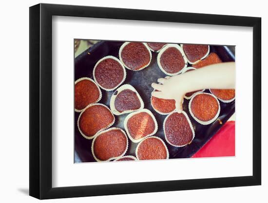 Cute Kid Helping in Making Cupcake with Shallow Depth of Field-zurijeta-Framed Photographic Print