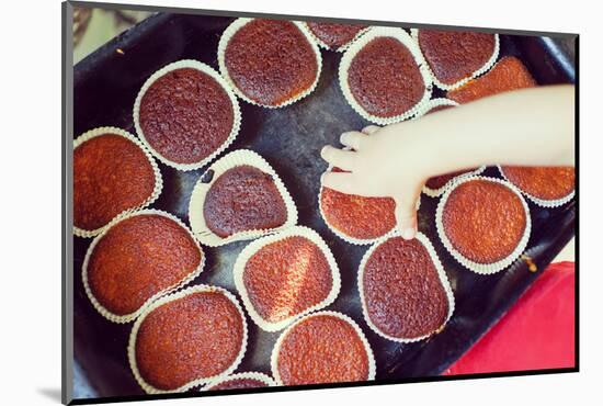 Cute Kid Helping in Making Cupcake with Shallow Depth of Field-zurijeta-Mounted Photographic Print