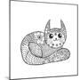 Cute Kitten. Black White Hand Drawn Doodle Animal. Ethnic Patterned Vector Illustration. African, I-Palomita-Mounted Art Print
