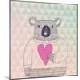 Cute Koala Bear in Hipster Style. Funny Koala in Sweater with Big Heart on Modern Stylish Geometric-smilewithjul-Mounted Art Print