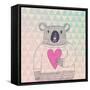 Cute Koala Bear in Hipster Style. Funny Koala in Sweater with Big Heart on Modern Stylish Geometric-smilewithjul-Framed Stretched Canvas