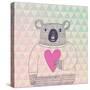 Cute Koala Bear in Hipster Style. Funny Koala in Sweater with Big Heart on Modern Stylish Geometric-smilewithjul-Stretched Canvas