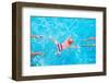 Cute Little Baby Swimming Underwater from Mother to Father in a Pool, Learning to Swim Lessons and-FamVeld-Framed Photographic Print