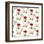 Cute Little Fat Cartoon Chicken Seamless Pattern-seamartini-Framed Art Print