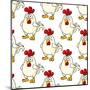 Cute Little Fat Cartoon Chicken Seamless Pattern-seamartini-Mounted Art Print